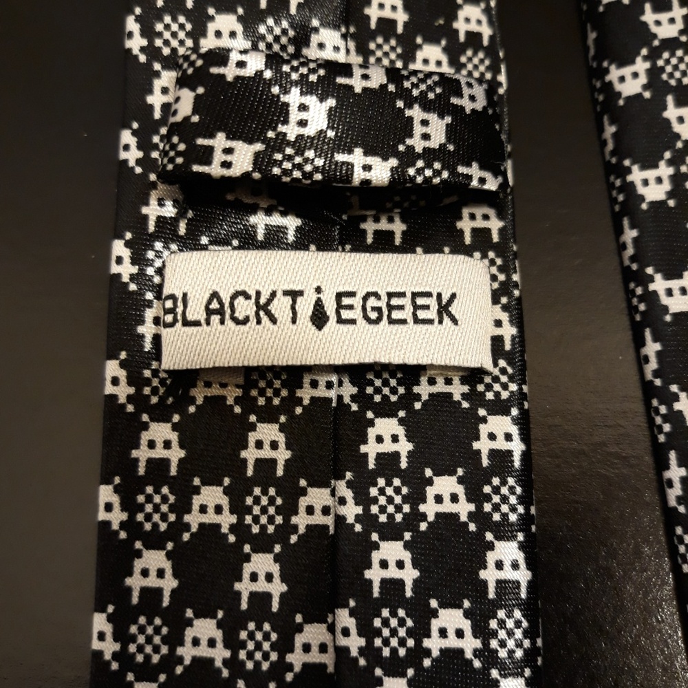 Thin Black Tie Geek Space Invaders Tie - image 4